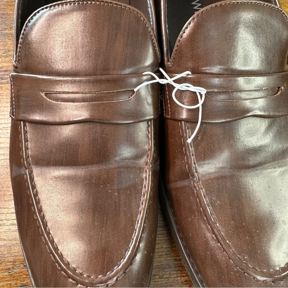 Nine West Men’s Brown Leather Penny Loafers - Slip-On Dress Shoes -Size 11 - Picture 5 of 7